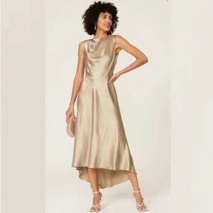 Saloni Jen Gold Satin High Low Sleeveless Cocktail Dress Size 4